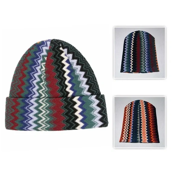 NWT Missoni Zigzag Multicolor Wool Blend Beanie Hat (Green/Gray/Blue) Missoni Wool Blend Hats for Women for sale | eBay main image 4